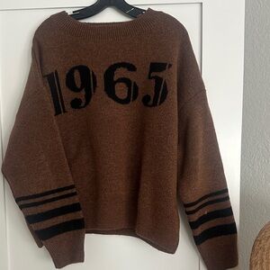 Pilcro Brown Crewneck Sweater with Black Stripes